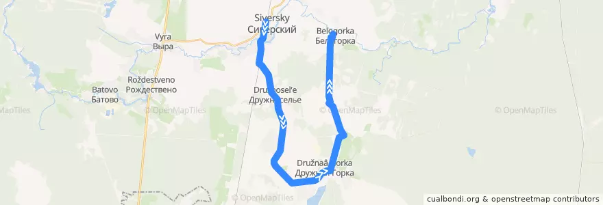 Mapa del recorrido Автобус № 506: Сиверский => Белогорка de la línea  en Гатчинский район.