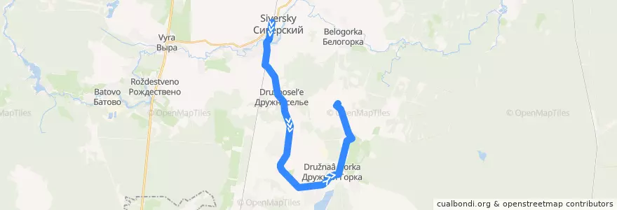 Mapa del recorrido Автобус № 506А: Сиверский => Изора de la línea  en Гатчинский район.