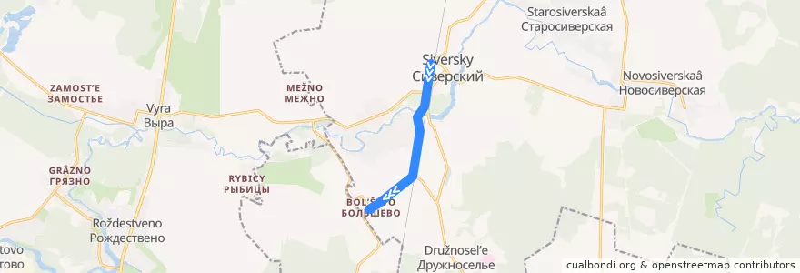 Mapa del recorrido Автобус № 507А: Сиверский => Большево de la línea  en Сиверское городское поселение.