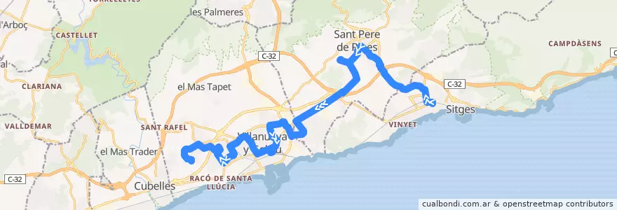 Mapa del recorrido Línia Sitges - Vilanova (Fondo Somella) de la línea  en Garraf.