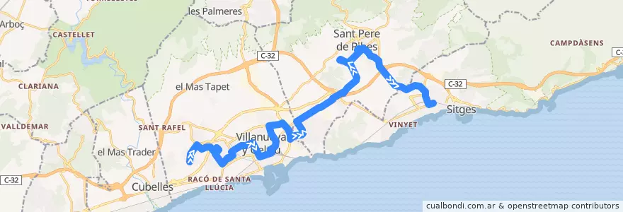 Mapa del recorrido Vilanova (Fondo Somella) - Sitges de la línea  en Garraf.