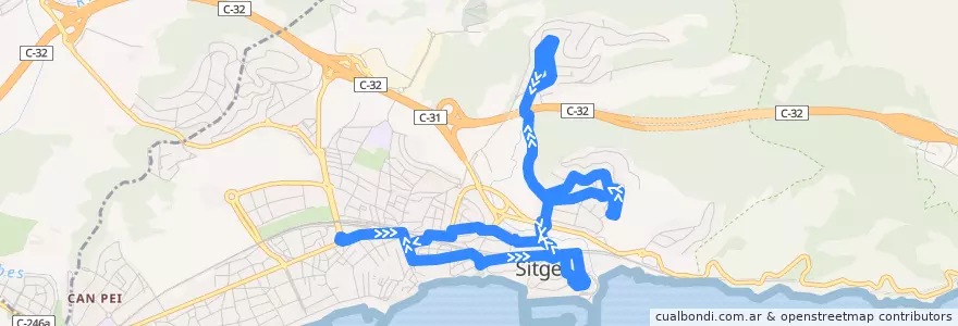 Mapa del recorrido Línia 3: Llevantina - Quint Mar de la línea  en Sitges.