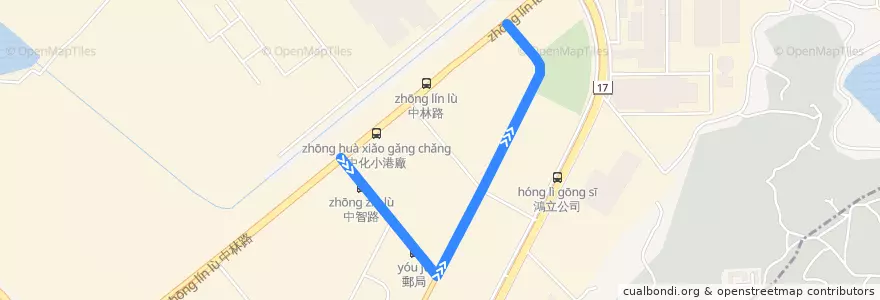 Mapa del recorrido 紅2(繞駛職訓_往程) de la línea  en 小港區.