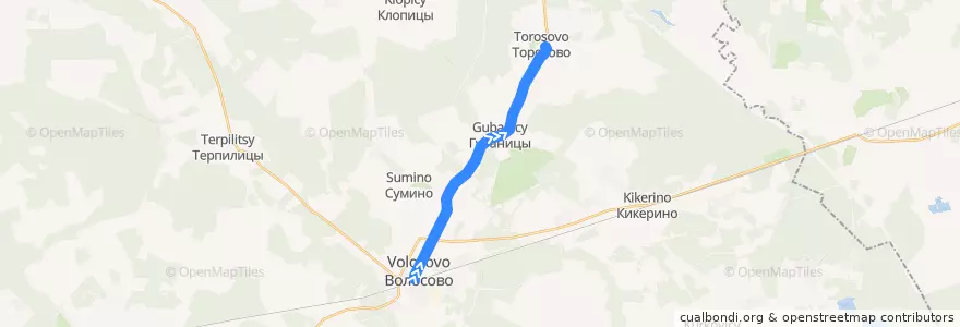 Mapa del recorrido Автобус № 32А: Волосово => Торосово de la línea  en Клопицкое сельское поселение.