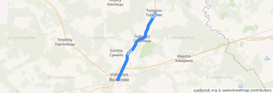 Mapa del recorrido Автобус № 32А: Торосово => Волосово de la línea  en Клопицкое сельское поселение.