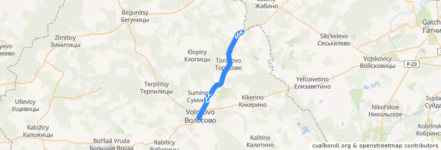 Mapa del recorrido Автобус № 32Б: Волгово => Волосово de la línea  en Клопицкое сельское поселение.