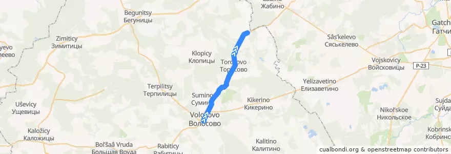 Mapa del recorrido Автобус № 32Б: Волосово => Волгово de la línea  en Клопицкое сельское поселение.