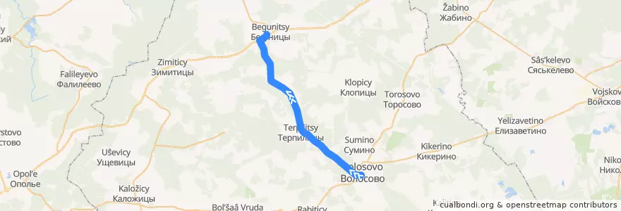 Mapa del recorrido Автобус № 33А: Волосово => Бегуницы de la línea  en Волосовский район.
