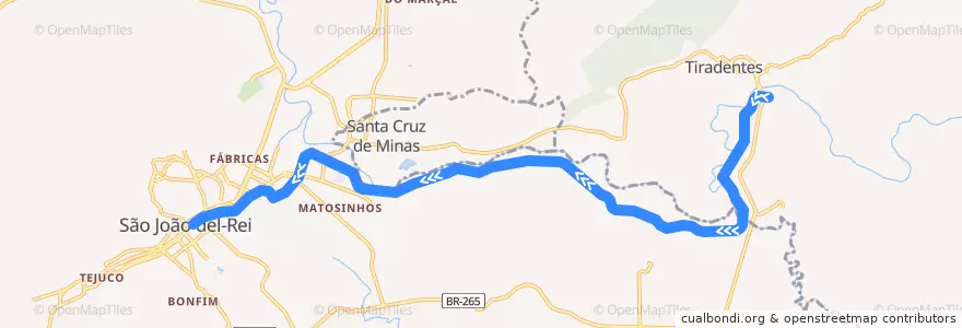 Mapa del recorrido São João del-Rei – Tiradentes de la línea  en Microrregião São João del-Rei.