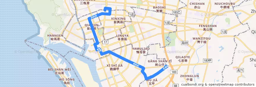 Mapa del recorrido 83路(往程) de la línea  en Гаосюн.