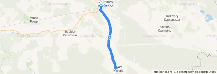 Mapa del recorrido Автобус № 34А: Волосово => Извара de la línea  en Рабитицкое сельское поселение.