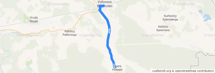 Mapa del recorrido Автобус № 34А: Извара => Волосово de la línea  en Рабитицкое сельское поселение.