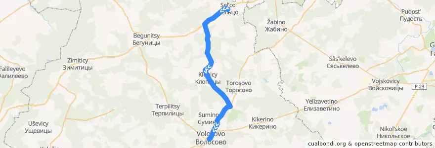 Mapa del recorrido Автобус № 36: Сельцо => Волосово de la línea  en Клопицкое сельское поселение.