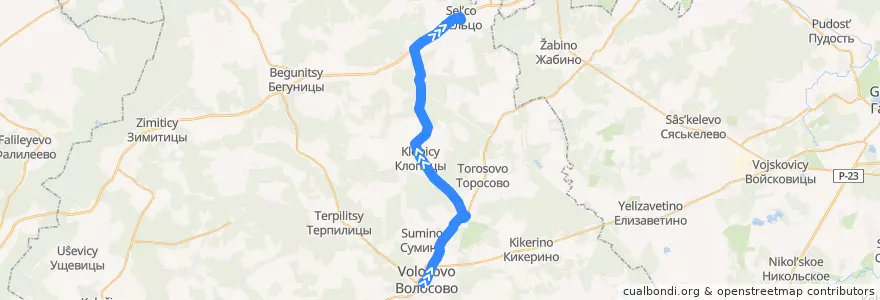 Mapa del recorrido Автобус № 36: Волосово => Сельцо de la línea  en Клопицкое сельское поселение.
