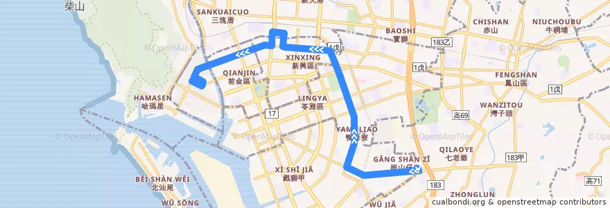 Mapa del recorrido 82路(往程) de la línea  en كاوهسيونغ.