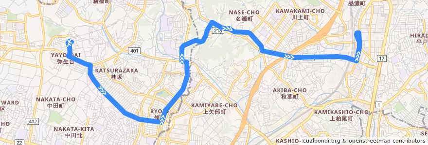 Mapa del recorrido 東戸塚23系統 de la línea  en Yokohama.