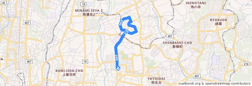 Mapa del recorrido い20: いずみ野駅 → 阿久和団地北 → いずみ野駅 de la línea  en 横浜市.