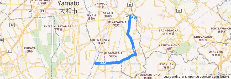 Mapa del recorrido 神奈中バス 境01系統(三ツ境駅→上飯田車庫) de la línea  en 요코하마시.