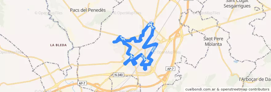 Mapa del recorrido L2 de la línea  en Vilafranca del Penedès.