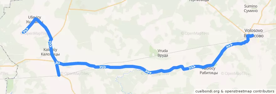 Mapa del recorrido Автобус № 37: Загорицы => Волосово de la línea  en Волосовский район.