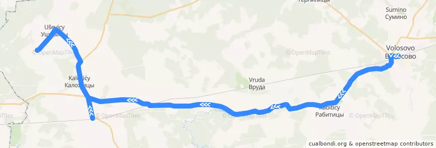 Mapa del recorrido Автобус № 37: Волосово => Загорицы de la línea  en Волосовский район.