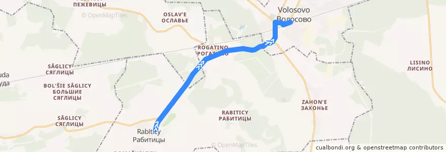 Mapa del recorrido Автобус № 37Б: Рабитицы => Волосово de la línea  en Волосовский район.
