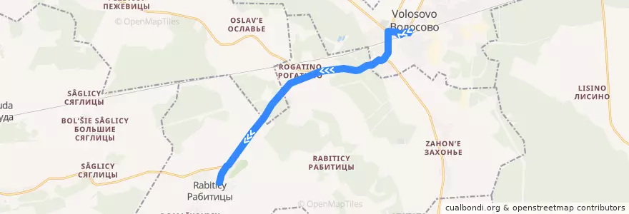 Mapa del recorrido Автобус № 37Б: Волосово => Рабитицы de la línea  en Волосовский район.