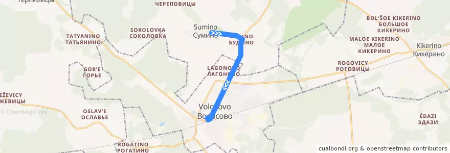 Mapa del recorrido Автобус № 38: Сумино => Волосово de la línea  en Волосовский район.