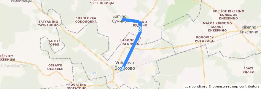 Mapa del recorrido Автобус № 38: Волосово => Сумино de la línea  en Волосовский район.