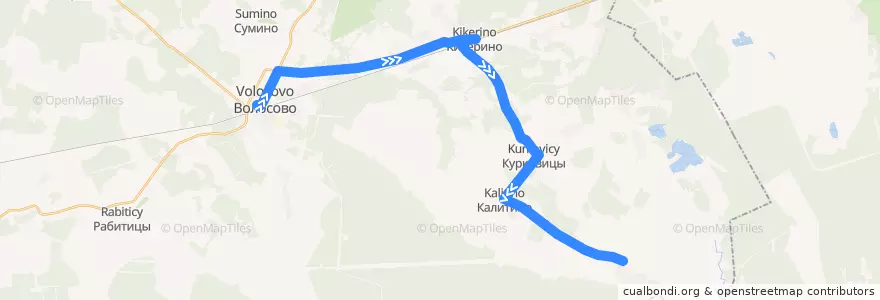 Mapa del recorrido Автобус № 39: Волосово => Глумицы de la línea  en Калитинское сельское поселение.