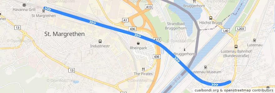 Mapa del recorrido S-Bahn S3: St. Margrethen => Lindau de la línea  en .