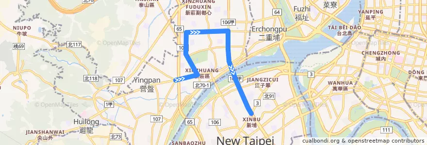 Mapa del recorrido 新北市 845 新莊-板橋(往程) de la línea  en 新莊區.