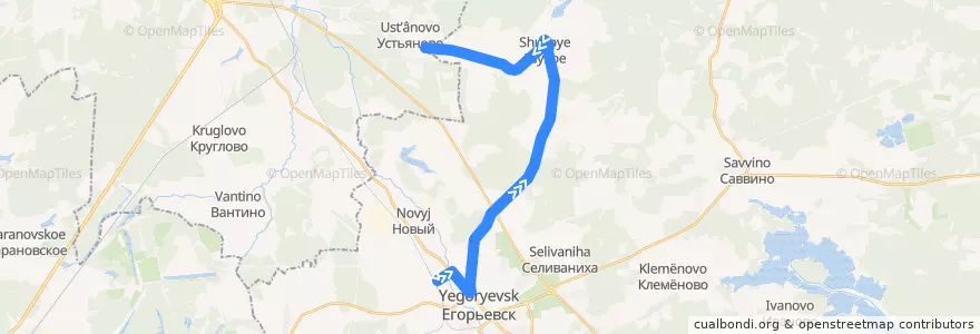 Mapa del recorrido Автобус: № 28 «Егорьевск (автовокзал) - Устьяново» de la línea  en городской округ Егорьевск.