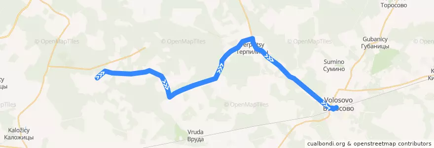 Mapa del recorrido Автобус № 45: Княжево => Волосово de la línea  en Волосовский район.