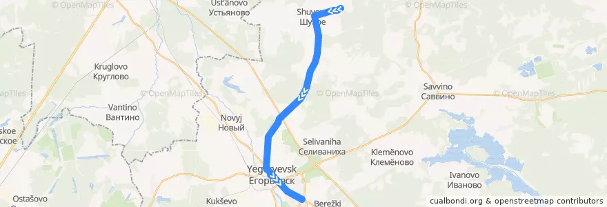 Mapa del recorrido Автобус: № 33К «Шувое - Егорьевск (Микрорайон 2)» de la línea  en городской округ Егорьевск.