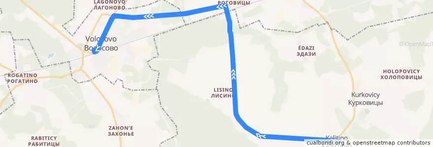 Mapa del recorrido Автобус № 46: Калитино => Волосово de la línea  en Волосовский район.