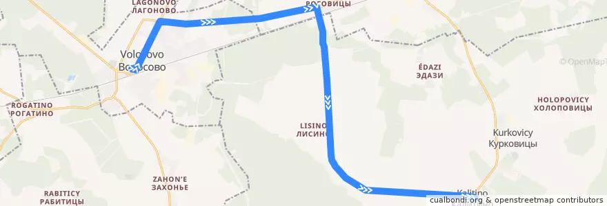 Mapa del recorrido Автобус № 46: Волосово => Калитино de la línea  en Волосовский район.