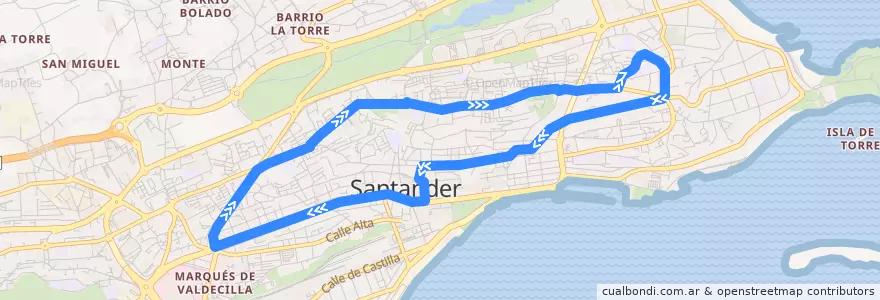 Mapa del recorrido 5C1: Miranda - Camilo Alonso Vega de la línea  en Santander.