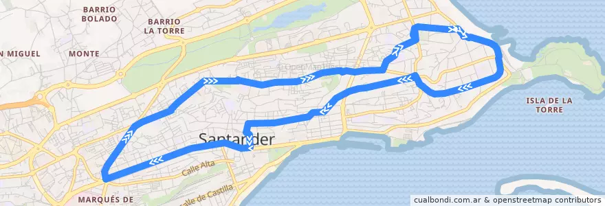 Mapa del recorrido 5C1: Plaza de Italia - Camilo Alonso Vega de la línea  en Santander.