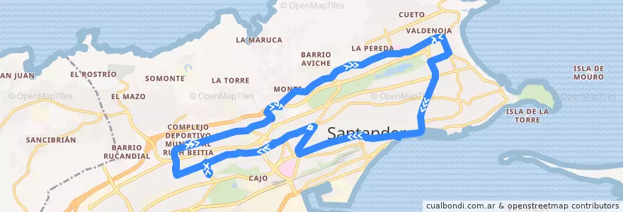 Mapa del recorrido 6C1: Complejo Deportivo - Paseo de Pereda de la línea  en Santander.