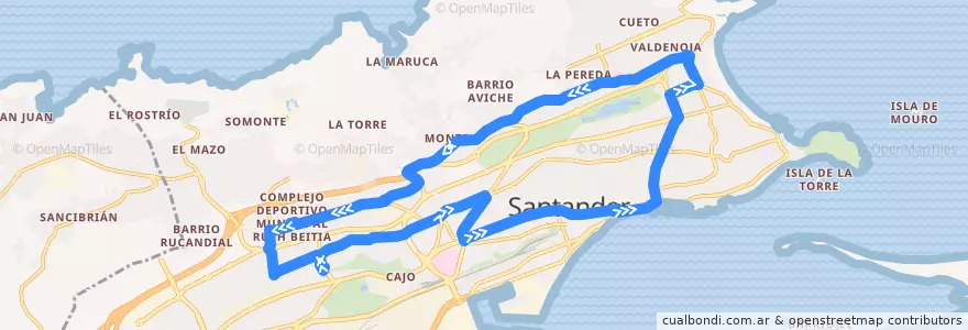 Mapa del recorrido 6C2: Complejo Deportivo - Catedral de la línea  en Santander.