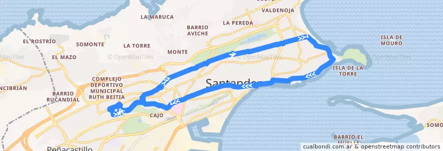Mapa del recorrido 7C1: Luis Quintanilla Isasi - Plaza de Italia de la línea  en Santander.