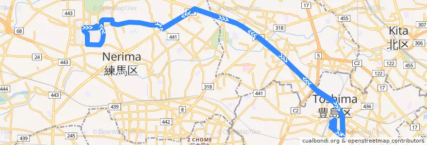Mapa del recorrido 光02 de la línea  en 東京都.