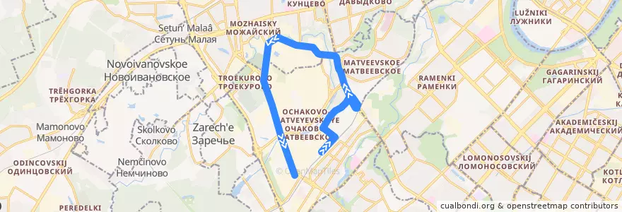 Mapa del recorrido Автобус №622: станция "Очаково" - Пищекомбинат de la línea  en Западный административный округ.