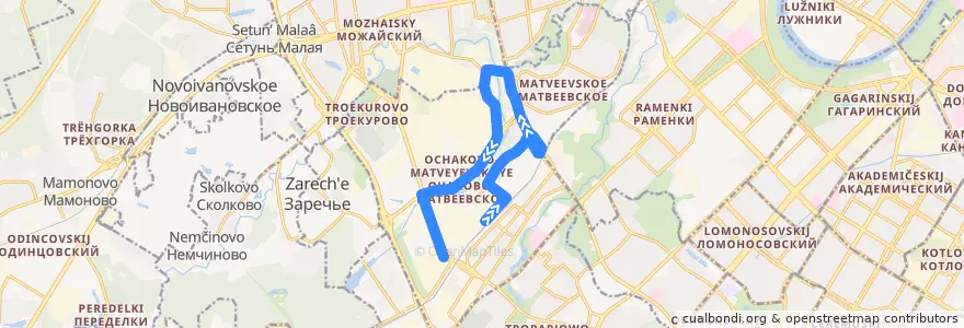 Mapa del recorrido Автобус 807: Станция Очаково => Пищекомбинат de la línea  en район Очаково-Матвеевское.