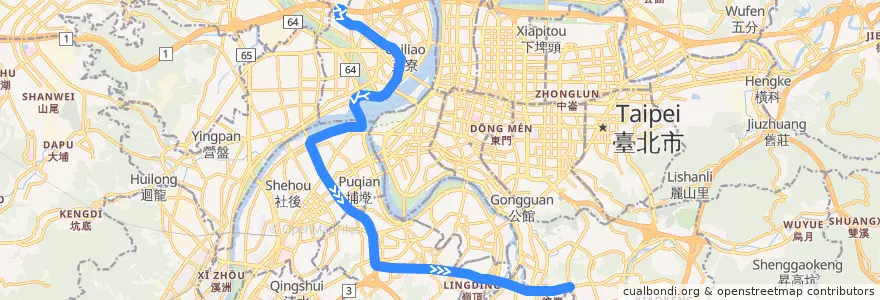 Mapa del recorrido 新北市 933 三重-動物園 (往程) de la línea  en New Taipei.