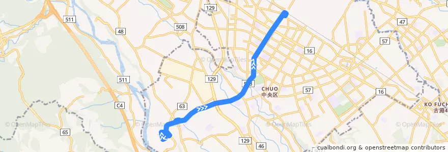Mapa del recorrido 相模原17系統 de la línea  en 中央区.