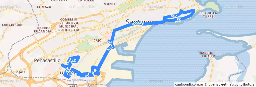 Mapa del recorrido 12: Carrefour - Canalejas de la línea  en Santander.