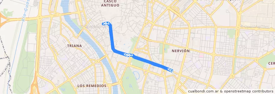 Mapa del recorrido Pza. Nueva - S. Bernardo de la línea  en Sevilla.