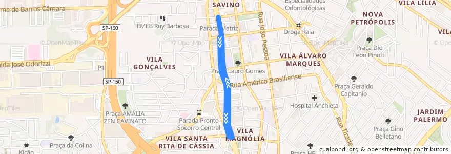 Mapa del recorrido 32A:Riacho Grande =>Areião de la línea  en São Bernardo do Campo.